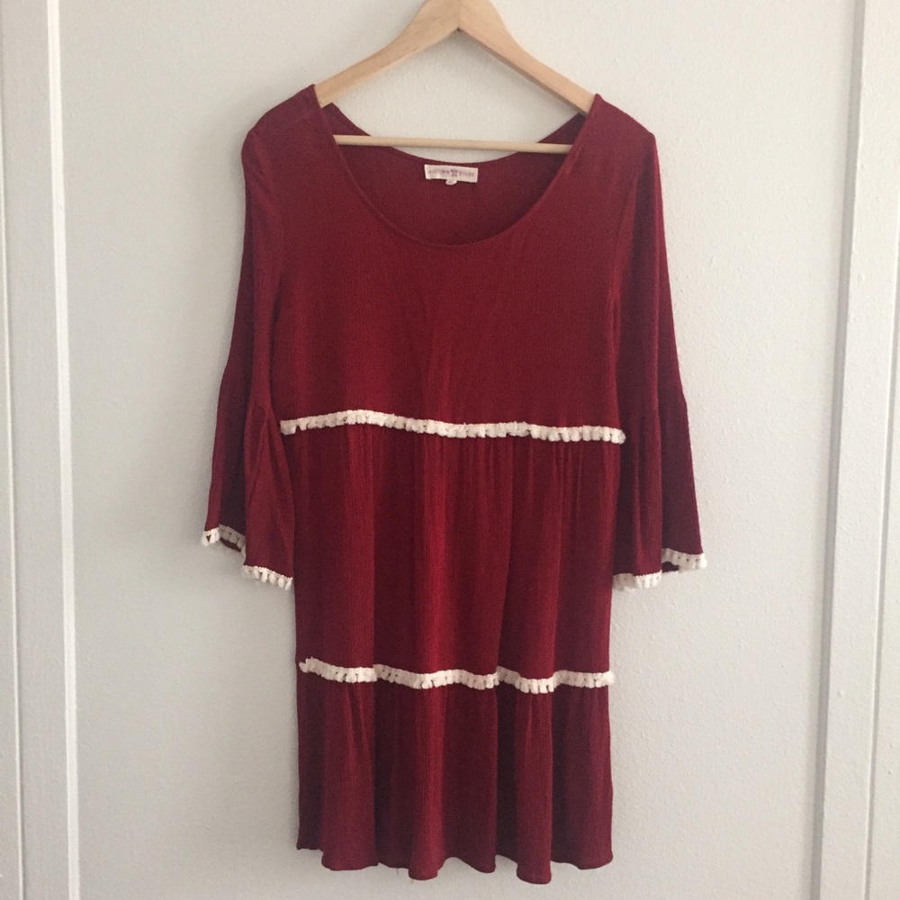 Altar’d State Berry Tunic with White Pom Fringe - Medium